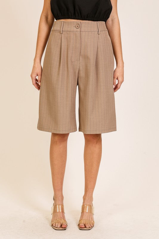 Mocha Pinstripe Tailored Shorts