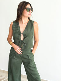 Pin Stripe Pants - Olive