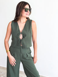 Pin Stripe Pants - Olive